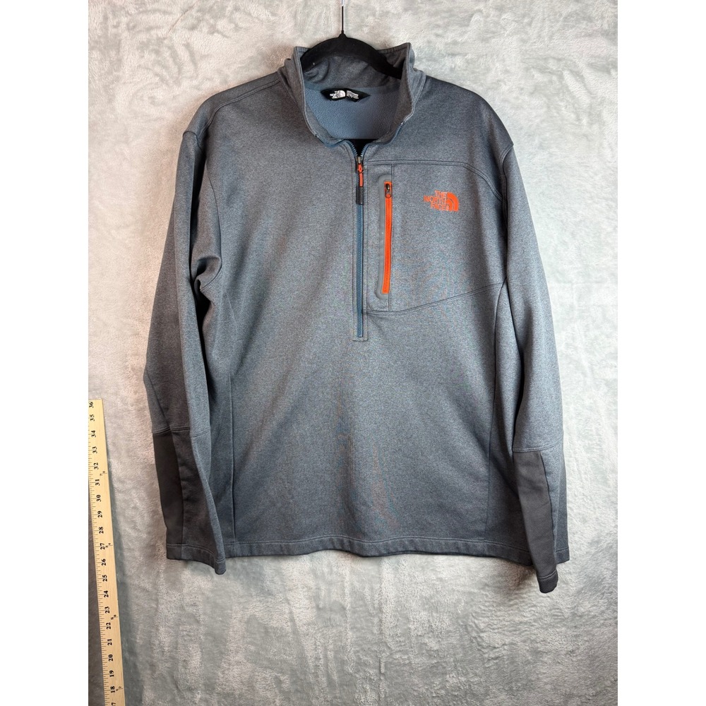 THE NORTH FACE Pullover Men XL Gray Orange Quarter Zip Fleece Chest Pocket